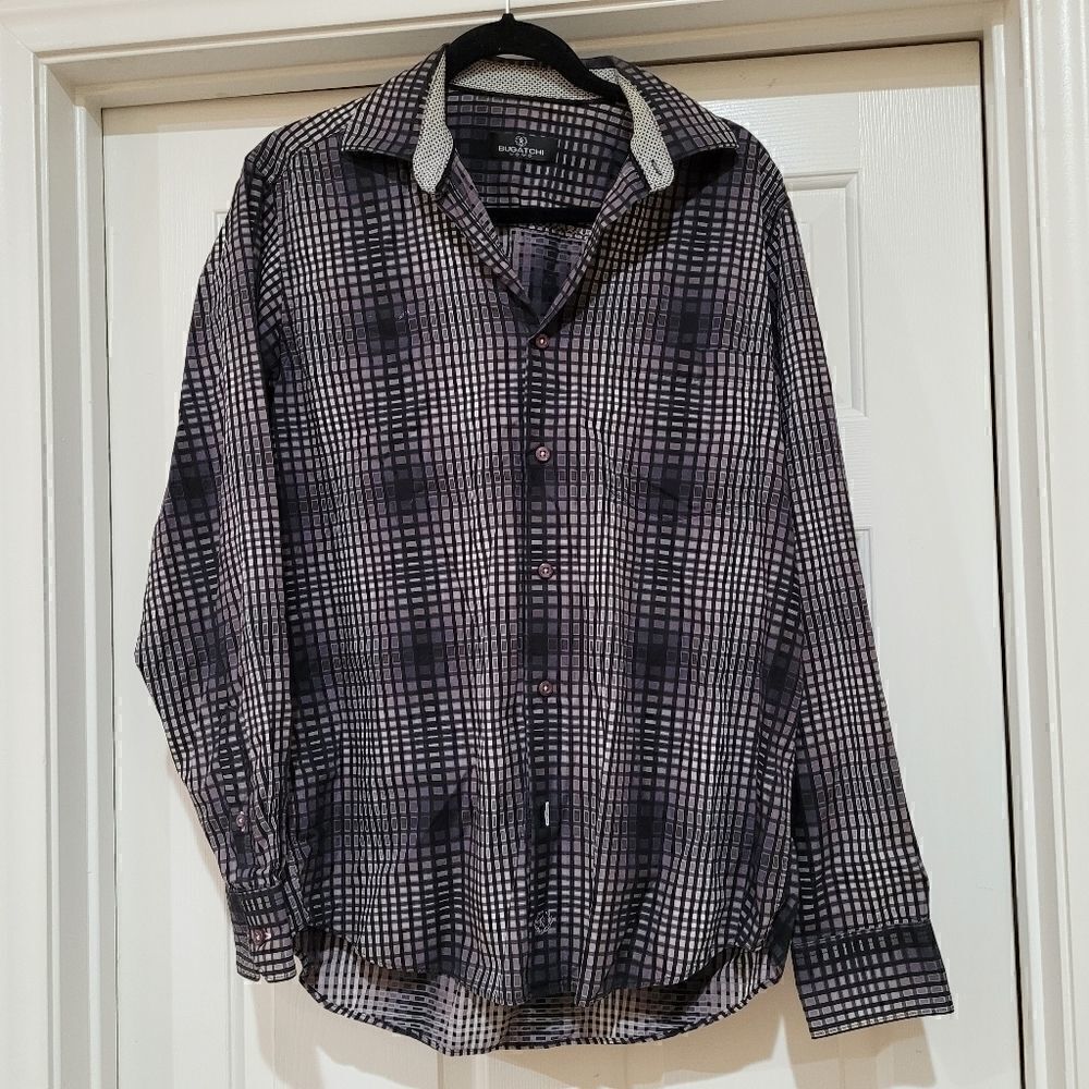 Bugatchi uomo black and grey check shirt